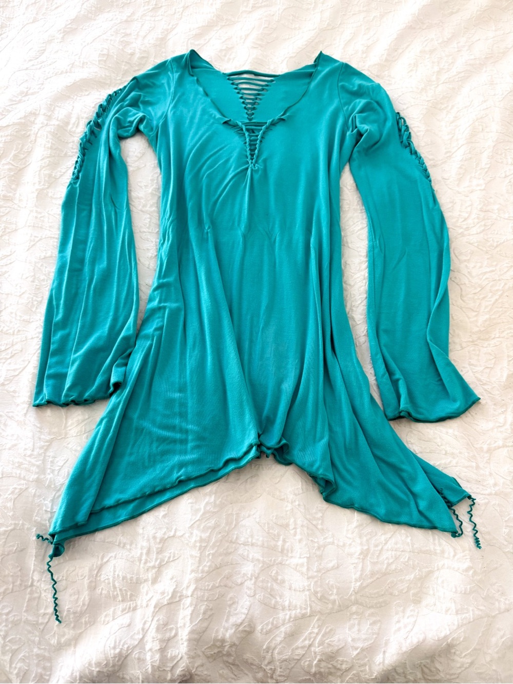 Kaua’i Clothing Co Turquoise Lattice Tunic Top XS